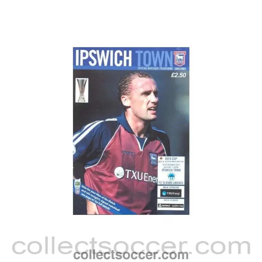 2002 - Ipswich Town v Slovan Liberec official programme 31/10/2002 UEFA Cup - Collect Soccer
