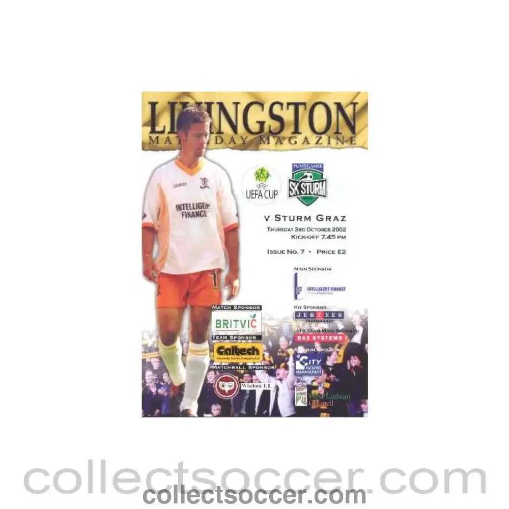 2002 - Livingston v Sturm Graz official programme 03/10/2002 UEFA Cup - Collect Soccer