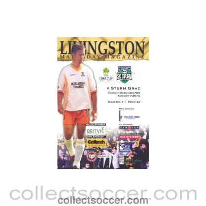 2002 - Livingston v Sturm Graz official programme 03/10/2002 UEFA Cup - Collect Soccer
