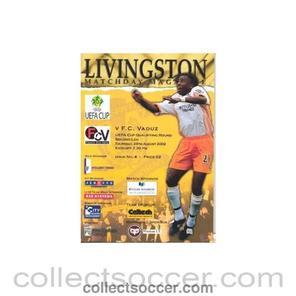 2002 - Livingston v Vaduz official programme 29/08/2002 UEFA Cup - Collect Soccer