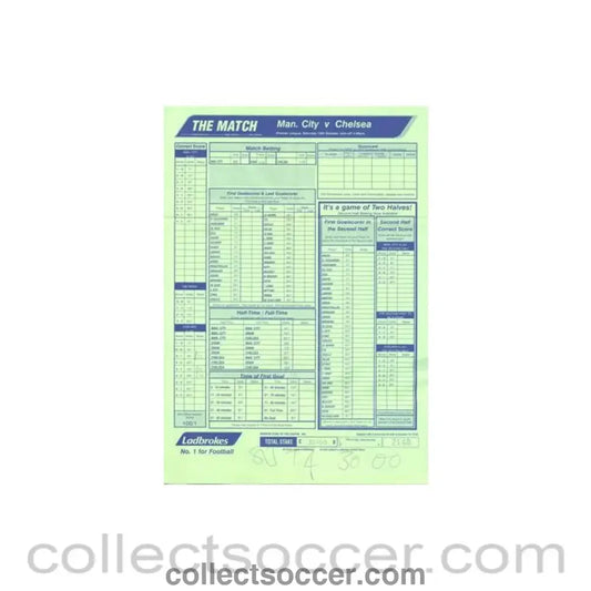 2002 - Manchester City v Chelsea betting slip 19/10/2002 Premier League