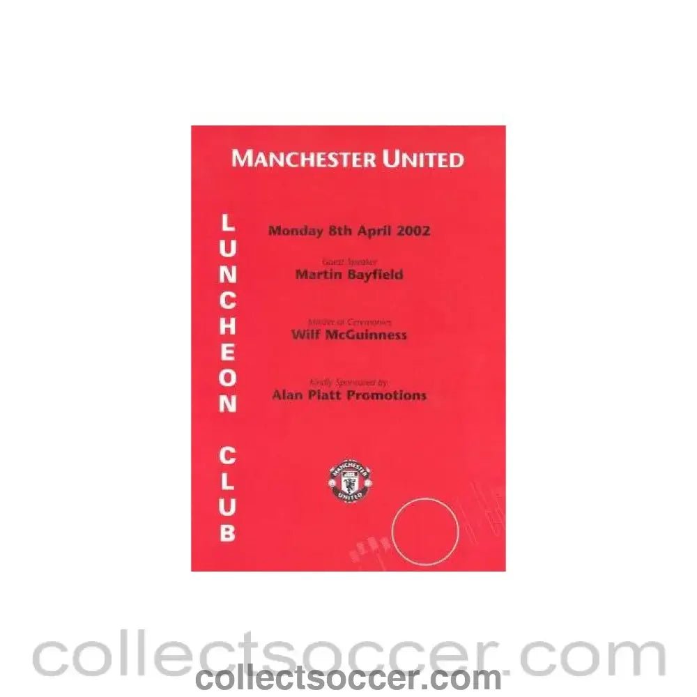 2002 - Manchester United menu 08/04/2002 - Collect Soccer
