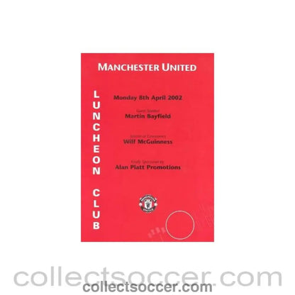 2002 - Manchester United menu 08/04/2002 - Collect Soccer
