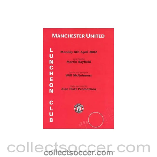2002 - Manchester United menu 08/04/2002