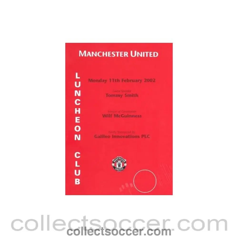 2002 - Manchester United menu 11/02/2002 - Collect Soccer