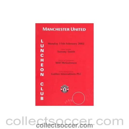 2002 - Manchester United menu 11/02/2002
