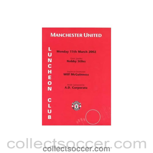 2002 - Manchester United menu 11/03/2002