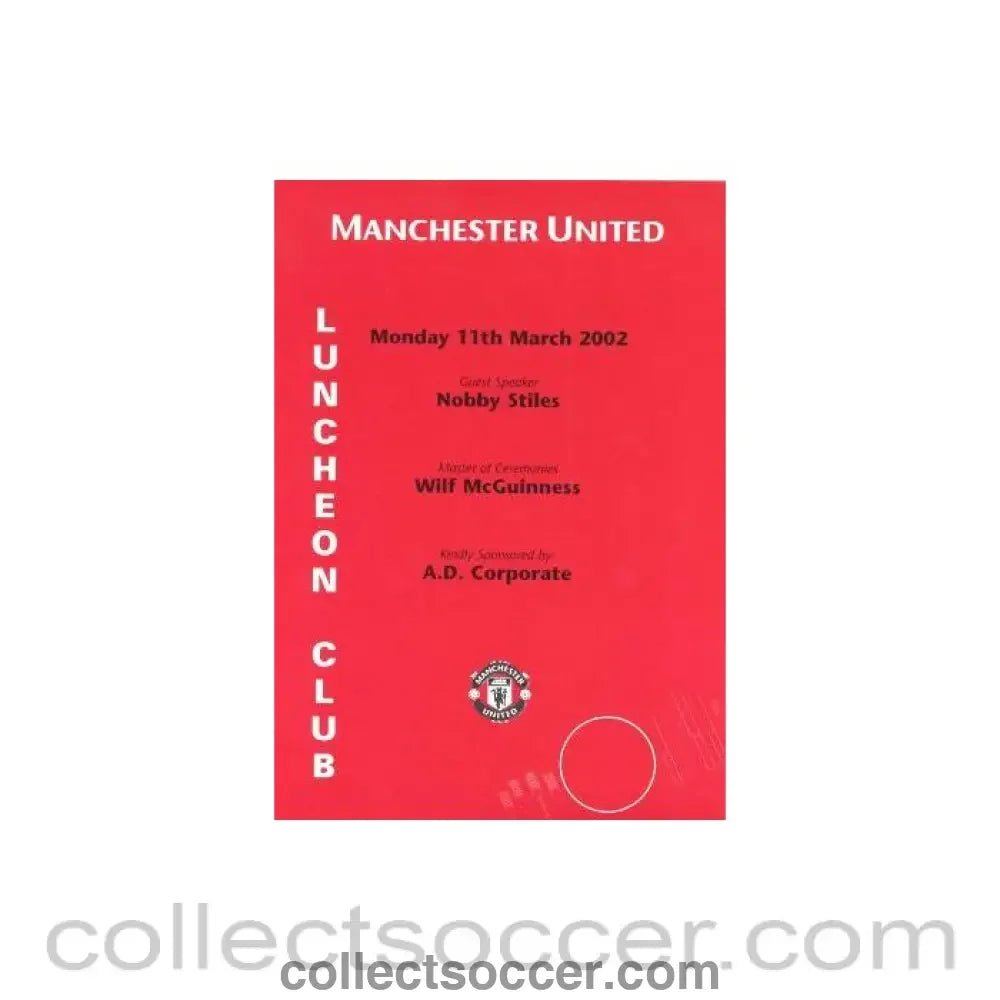 2002 - Manchester United menu 11/03/2002 - Collect Soccer