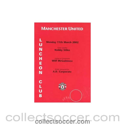 2002 - Manchester United menu 11/03/2002 - Collect Soccer