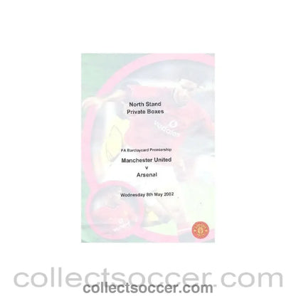 2002 - Manchester United v Arsenal Menu of 08/05/2002 F.A. Barclaycard Premiership