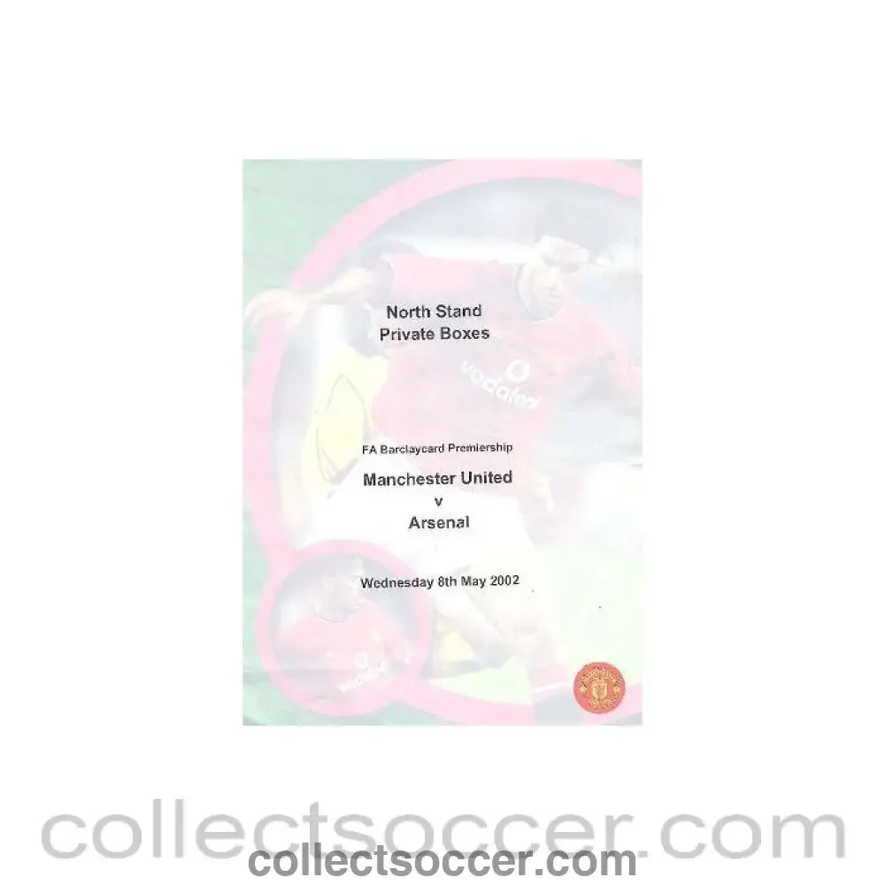 2002 - Manchester United v Arsenal Menu of 08/05/2002 F.A. Barclaycard Premiership
