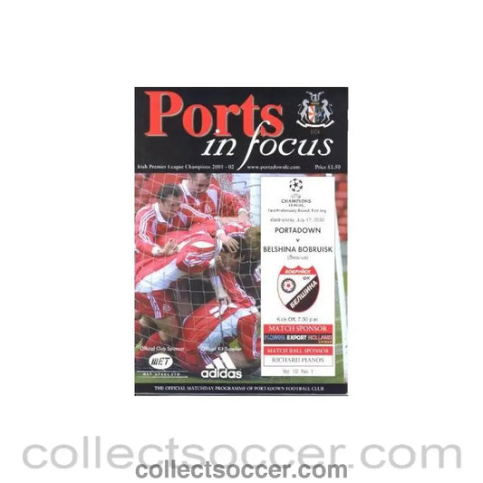 2002 - Portadown v Belshina Bobruisk official programme 17/07/2002 Champions League - Collect Soccer