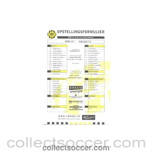 2002 - Roda vChelsea Colour Single Sheet Colour Programme non - programme game 10/08/2002 - Collect Soccer