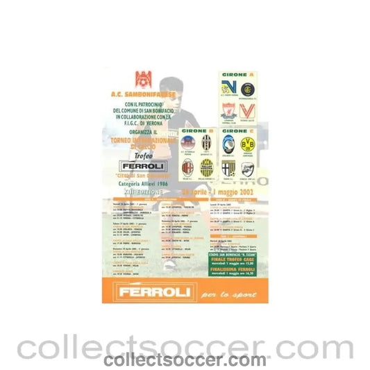2002 - Sambonifacese Youth Tournament August 2002 official poster - like programme - Collect Soccer