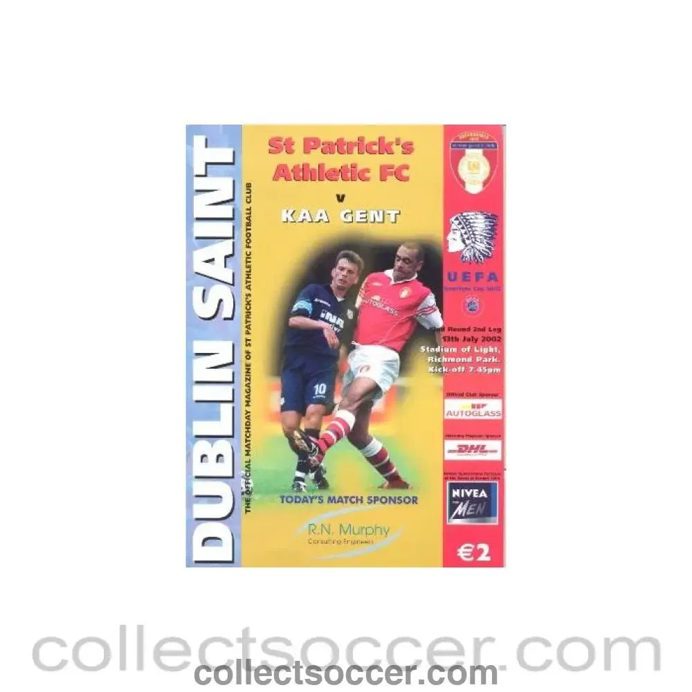 2002 - St. Patrick's v Kaa Gent official proframme 13/07/2002 Intertoto Cup - Collect Soccer