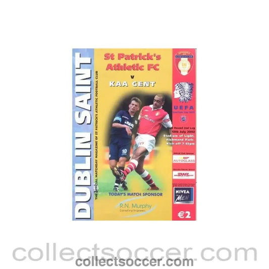 2002 - St. Patrick's v Kaa Gent official proframme 13/07/2002 Intertoto Cup - Collect Soccer
