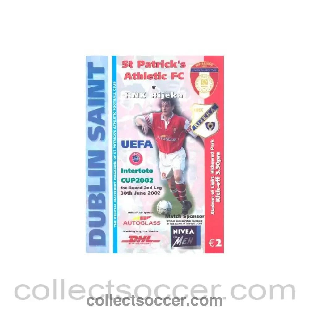 2002 - St. Patrick's v Rijeka Croatia official proframme 30/06/2002 Intertoto Cup - Collect Soccer
