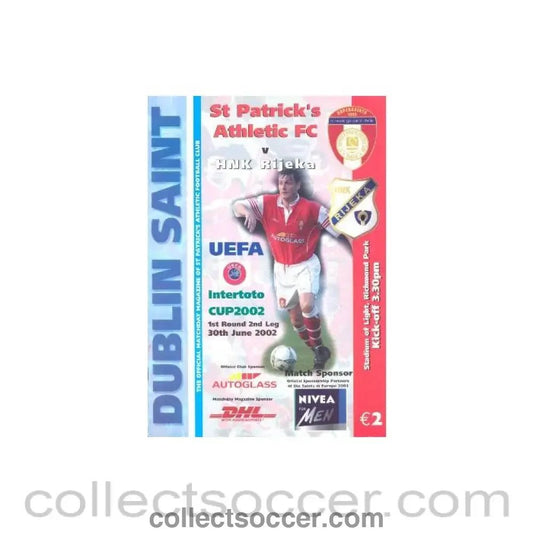 2002 - St. Patrick's v Rijeka Croatia official proframme 30/06/2002 Intertoto Cup - Collect Soccer