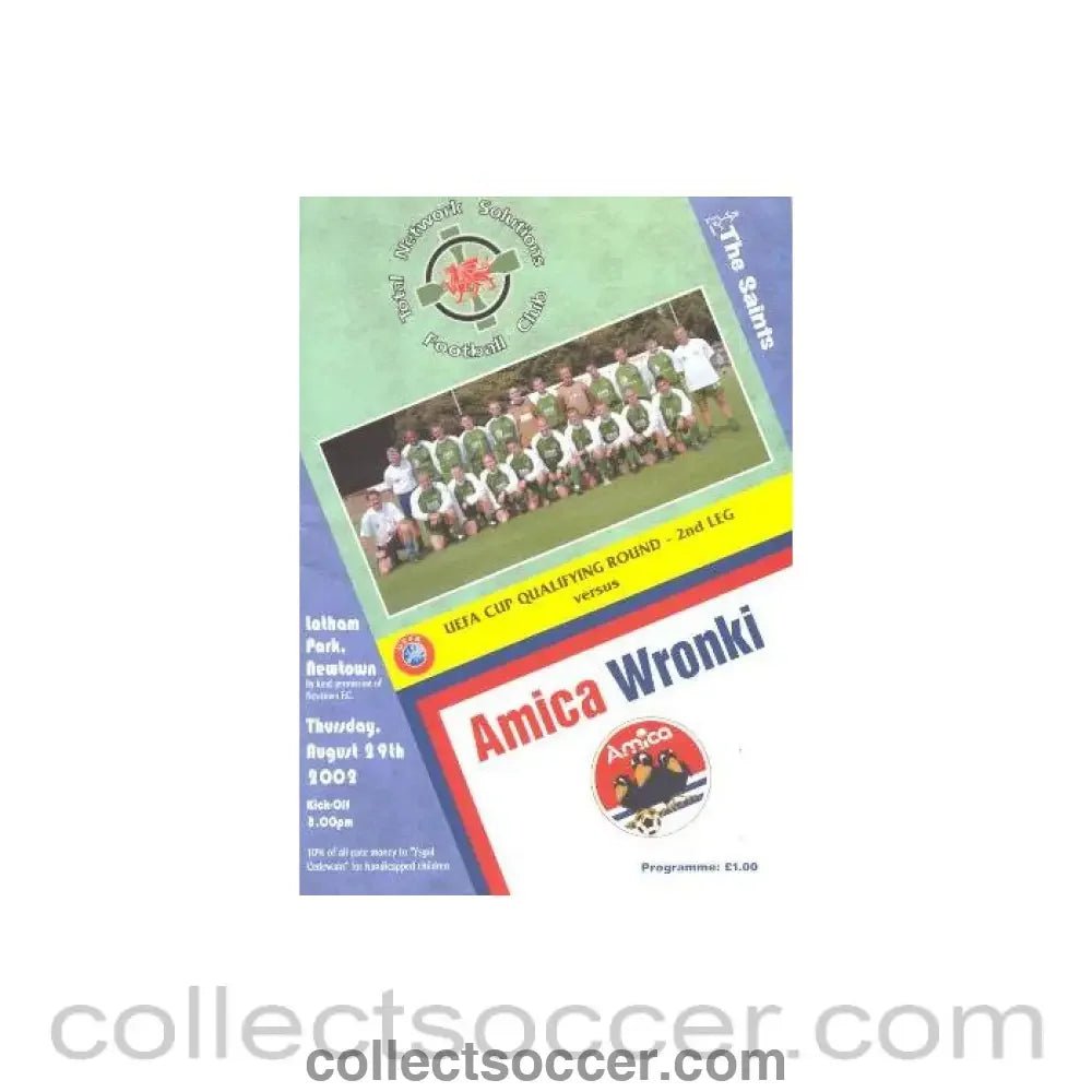 2002 - Total Network Solutions v Amica Wronki official programme 29/08/2002 UEFA Cup - Collect Soccer