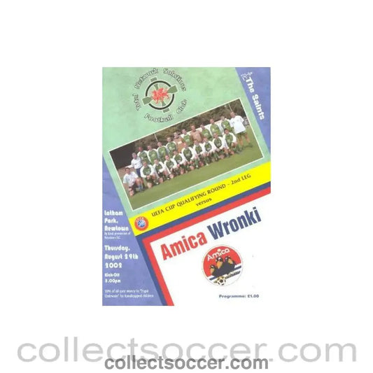 2002 - Total Network Solutions v Amica Wronki official programme 29/08/2002 UEFA Cup - Collect Soccer