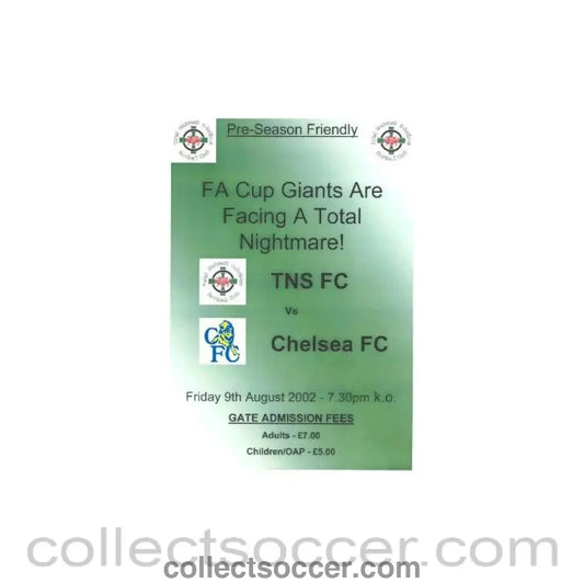 2002 - Total Network Solutions v Chelsea poster about a pre-season friendly match on 09/08/2002