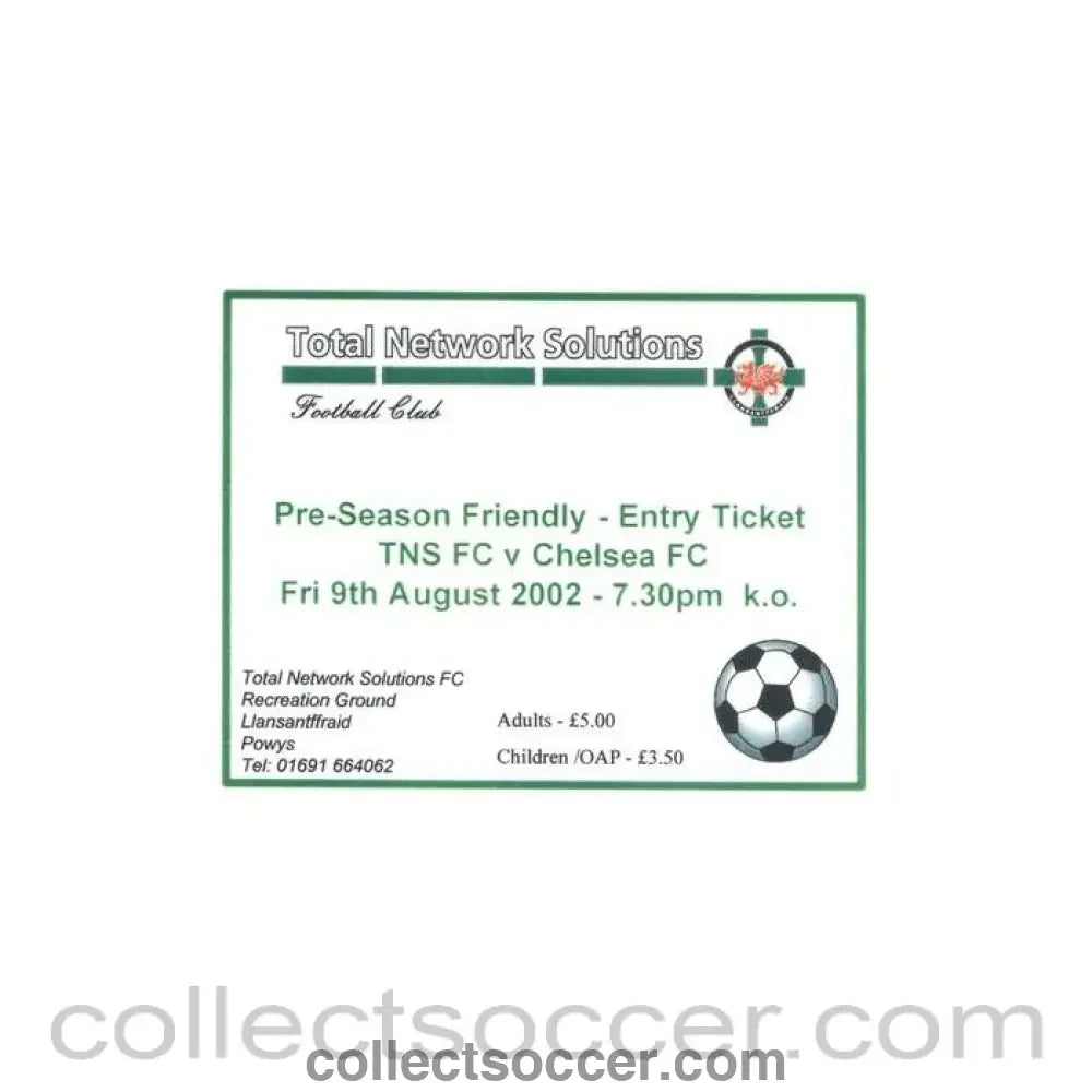 2002 - Total Network Solutions v Chelsea ticket 09/08/2002 Pre-Season Friendly in mint condition