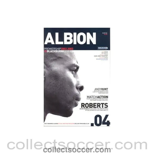 2002 - West Bromwich Albion v Blackburn Rovers official programme 30/09/2002 Premier League - Collect Soccer