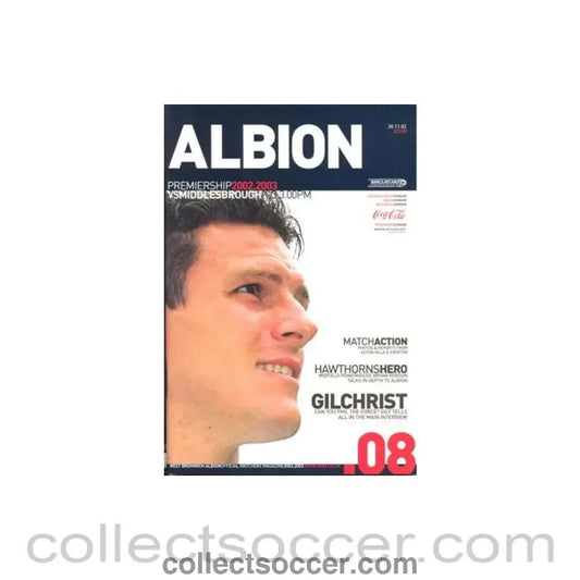 2002 - West Bromwich Albion v Middlesbrough official programme 30/11/2002 Premier League - Collect Soccer