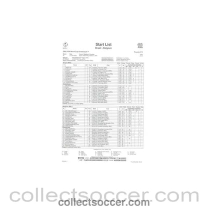 2002 World Cup - Brazil v Belgium 17/06/2002 Start List - Collect Soccer