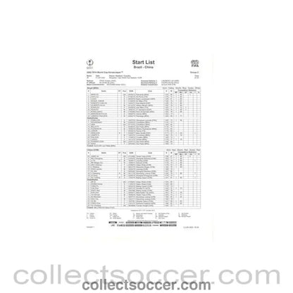 2002 World Cup - Brazil v China 08/06/2002 Start List - Collect Soccer