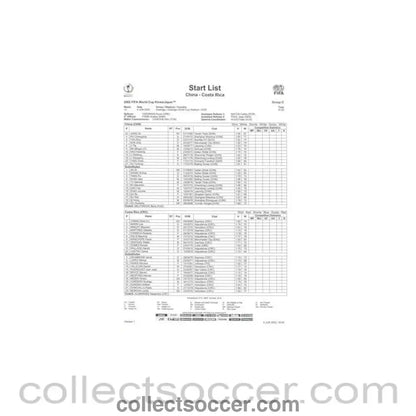 2002 World Cup - China v Costa Rica 04/06/2002 Start List - Collect Soccer