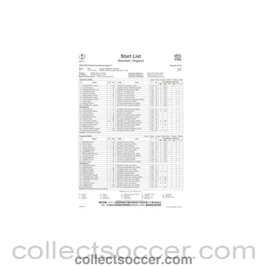 2002 World Cup - Denmark v England 15/06/2002 Start List