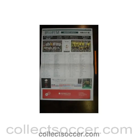 2002 World Cup England v Brazil official large colour teamsheet/programme Quarter Final - Collect Soccer