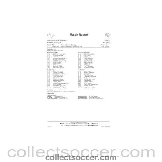 2002 World Cup - France v Senegal 31/05/2002 Match Report & Game Statistics - Collect Soccer