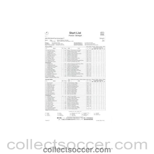 2002 World Cup - France v Senegal 31/05/2002 Start List