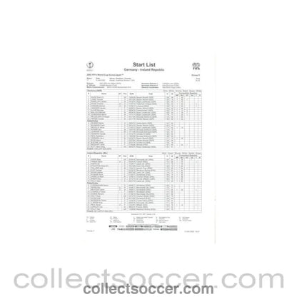 2002 World Cup - Germany v Ireland Republic 05/06/2002 Start List