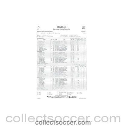 2002 World Cup - Germany v Korea Republic 25/06/2002 Start List