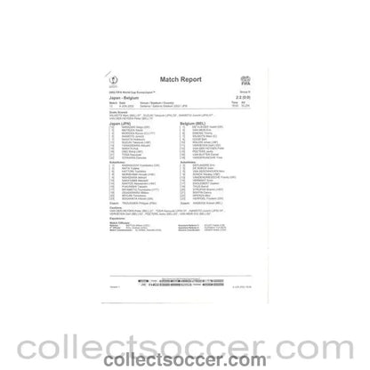 2002 World Cup - Japan v Belgium 04/06/2002 Match Report & Game Statistics - Collect Soccer