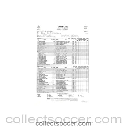 2002 World Cup - Japan v Belgium 04/06/2002 Start List
