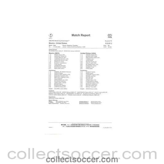 2002 World Cup - Mexico v USA 17/06/2002 Match Report & Game Statistics - Collect Soccer