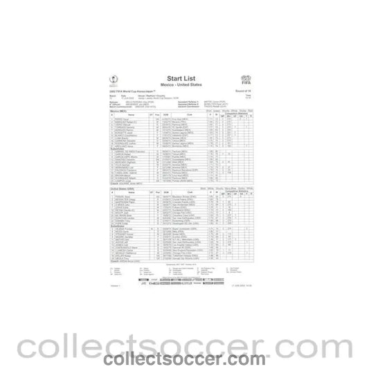 2002 World Cup - Mexico v USA 17/06/2002 Start List