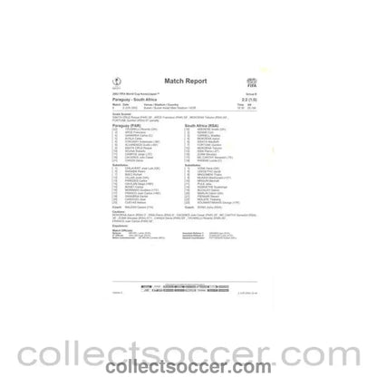 2002 World Cup - Paraguay v South Africa 02/06/2002 Match Report & Game Statistics - Collect Soccer