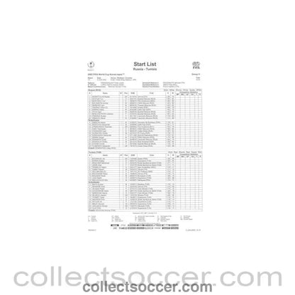 2002 World Cup - Russia v Tunisia 05/06/2002 Start List - Collect Soccer