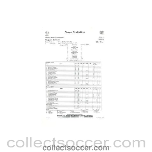 2002 World Cup - Uruguay v Denmark 01/06/2002 Game Statistics & Game Statistics Half Time