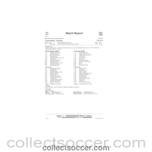 2002 World Cup - USA v Portugal 05/06/2002 Match Report & Game Statistics - Collect Soccer