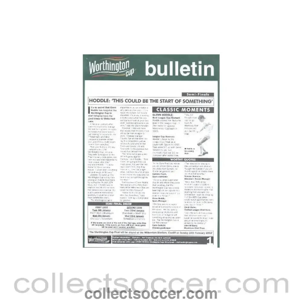 2002 - Worthington Cup Semi-Finals Bulletin 24/02/2002 - Collect Soccer