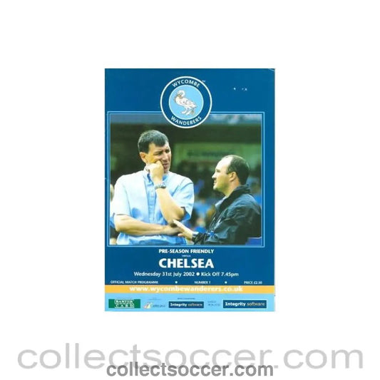 2002 - Wycombe Wanderers vChelsea official programme 31/07/2002 Pre - Season Friendly Match - Collect Soccer