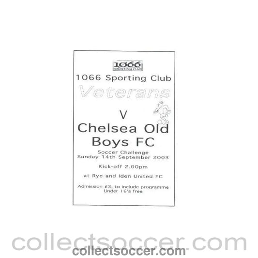 2003 - 1066 Sporting Club Veterans v Chelsea Old Boys official programme 14/09/2003