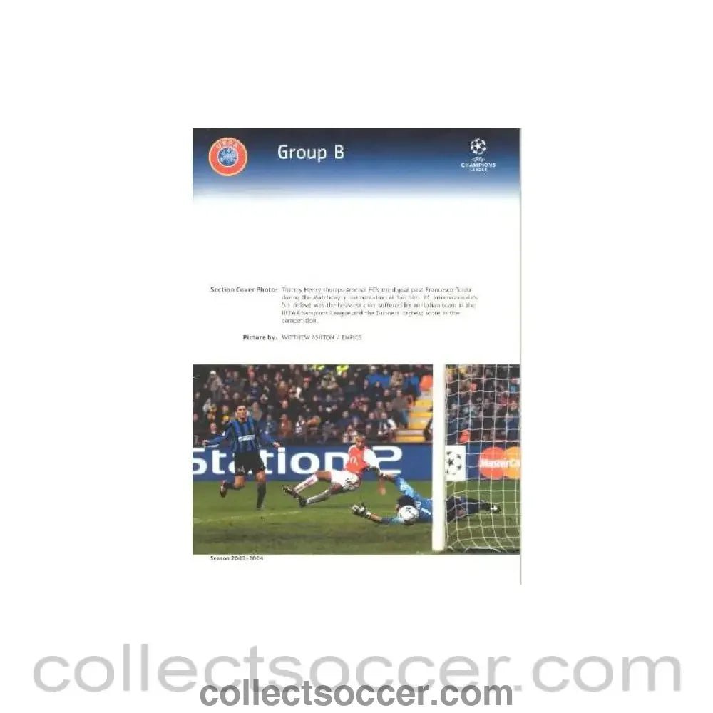 2003-2004 Champions League Results Summary Group B - Collect Soccer