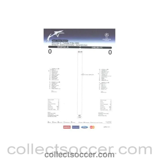 2003 - Besiktas v Chelsea Half Time Report 09/12/2003 Champions League - Collect Soccer